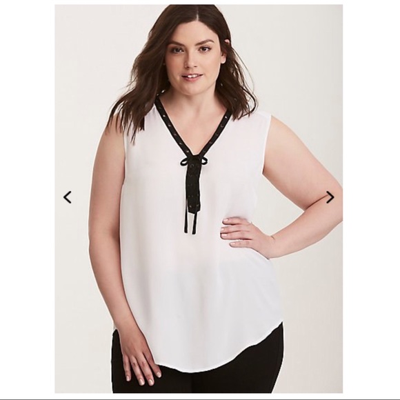 torrid Tops - *TORRID* Georgette Contrast Lace Up Top  Sz 0X